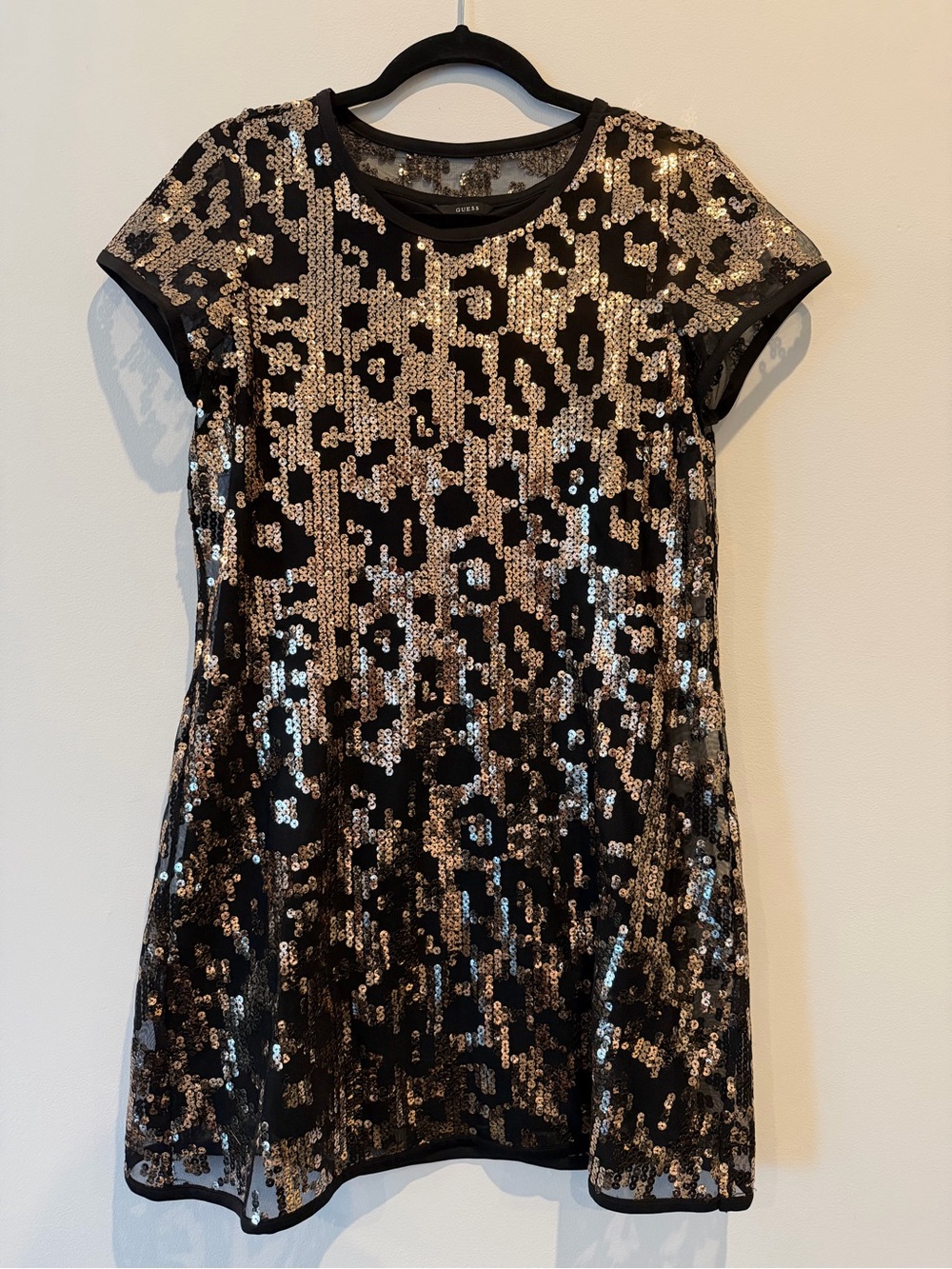 Guess Black & Gold Sequin Leopard Shift Dress